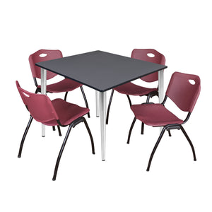 Kahlo Square Breakroom Table and Chair Package, 48" Square Kahlo Tapered Leg Breakroom Table with 4 "M" Stack Chairs