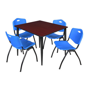 Kahlo Square Breakroom Table and Chair Package, 48" Square Kahlo Tapered Leg Breakroom Table with 4 "M" Stack Chairs