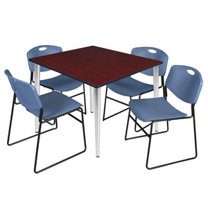 Kahlo Square Breakroom Table and Chair Package, 48" Square Kahlo Tapered Leg Breakroom Table with 4 Zeng Stack Chairs