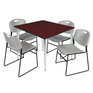 Kahlo Square Breakroom Table and Chair Package, 48" Square Kahlo Tapered Leg Breakroom Table with 4 Zeng Stack Chairs