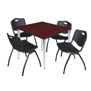 Kahlo Square Breakroom Table and Chair Package, 48" Square Kahlo Tapered Leg Breakroom Table with 4 "M" Stack Chairs