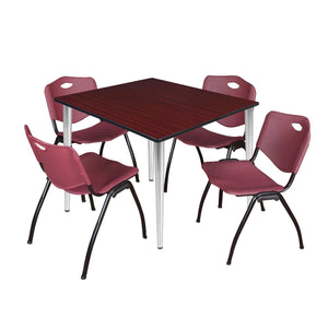 Kahlo Square Breakroom Table and Chair Package, 48" Square Kahlo Tapered Leg Breakroom Table with 4 "M" Stack Chairs