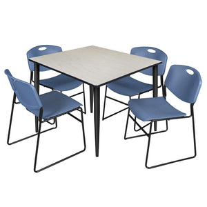 Kahlo Square Breakroom Table and Chair Package, 48" Square Kahlo Tapered Leg Breakroom Table with 4 Zeng Stack Chairs