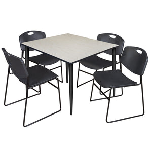 Kahlo Square Breakroom Table and Chair Package, 48" Square Kahlo Tapered Leg Breakroom Table with 4 Zeng Stack Chairs