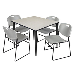 Kahlo Square Breakroom Table and Chair Package, 48" Square Kahlo Tapered Leg Breakroom Table with 4 Zeng Stack Chairs