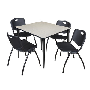 Kahlo Square Breakroom Table and Chair Package, 48" Square Kahlo Tapered Leg Breakroom Table with 4 "M" Stack Chairs