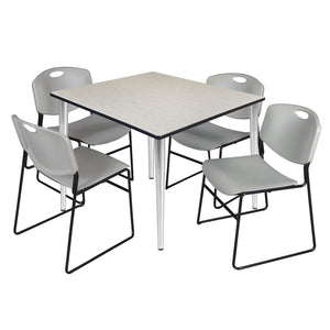 Kahlo Square Breakroom Table and Chair Package, 48" Square Kahlo Tapered Leg Breakroom Table with 4 Zeng Stack Chairs