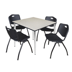 Kahlo Square Breakroom Table and Chair Package, 48" Square Kahlo Tapered Leg Breakroom Table with 4 "M" Stack Chairs