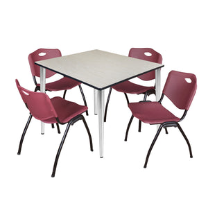 Kahlo Square Breakroom Table and Chair Package, 48" Square Kahlo Tapered Leg Breakroom Table with 4 "M" Stack Chairs