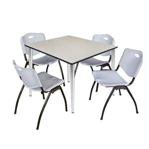 Kahlo Square Breakroom Table and Chair Package, 48" Square Kahlo Tapered Leg Breakroom Table with 4 "M" Stack Chairs