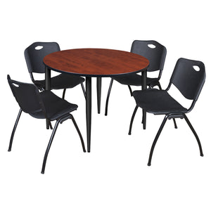 Kahlo Round Breakroom Table and Chair Package, 48" Round Kahlo Tapered Leg Breakroom Table with 4 "M" Stack Chairs