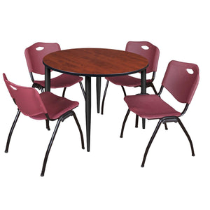 Kahlo Round Breakroom Table and Chair Package, 48" Round Kahlo Tapered Leg Breakroom Table with 4 "M" Stack Chairs