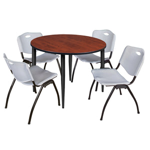 Kahlo Round Breakroom Table and Chair Package, 48" Round Kahlo Tapered Leg Breakroom Table with 4 "M" Stack Chairs