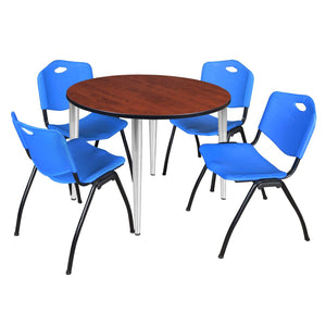 Kahlo Round Breakroom Table and Chair Package, 48" Round Kahlo Tapered Leg Breakroom Table with 4 "M" Stack Chairs