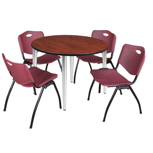 Kahlo Round Breakroom Table and Chair Package, 48" Round Kahlo Tapered Leg Breakroom Table with 4 "M" Stack Chairs