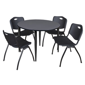 Kahlo Round Breakroom Table and Chair Package, 48" Round Kahlo Tapered Leg Breakroom Table with 4 "M" Stack Chairs