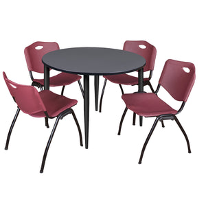 Kahlo Round Breakroom Table and Chair Package, 48" Round Kahlo Tapered Leg Breakroom Table with 4 "M" Stack Chairs
