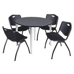Kahlo Round Breakroom Table and Chair Package, 48" Round Kahlo Tapered Leg Breakroom Table with 4 "M" Stack Chairs