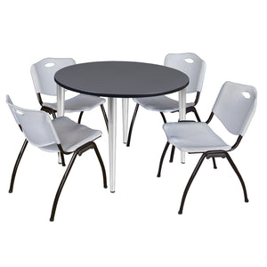 Kahlo Round Breakroom Table and Chair Package, 48" Round Kahlo Tapered Leg Breakroom Table with 4 "M" Stack Chairs