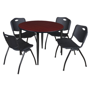 Kahlo Round Breakroom Table and Chair Package, 48" Round Kahlo Tapered Leg Breakroom Table with 4 "M" Stack Chairs