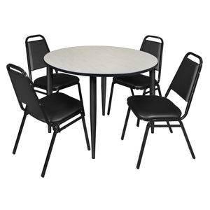 Kahlo Round Breakroom Table and Chair Package, 48" Round Kahlo Tapered Leg Breakroom Table with 4 Restaurant Stack Chairs