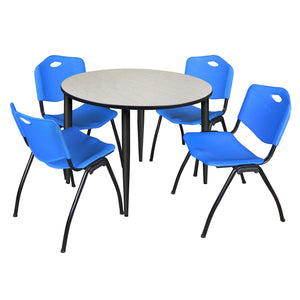 Kahlo Round Breakroom Table and Chair Package, 48" Round Kahlo Tapered Leg Breakroom Table with 4 "M" Stack Chairs