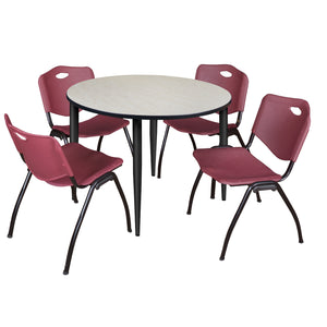 Kahlo Round Breakroom Table and Chair Package, 48" Round Kahlo Tapered Leg Breakroom Table with 4 "M" Stack Chairs
