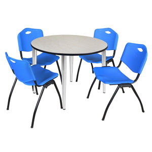Kahlo Round Breakroom Table and Chair Package, 48" Round Kahlo Tapered Leg Breakroom Table with 4 "M" Stack Chairs