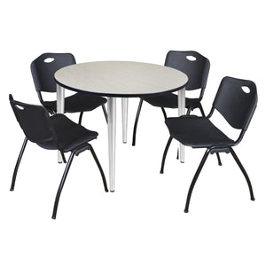 Kahlo Round Breakroom Table and Chair Package, 48" Round Kahlo Tapered Leg Breakroom Table with 4 "M" Stack Chairs