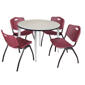 Kahlo Round Breakroom Table and Chair Package, 48" Round Kahlo Tapered Leg Breakroom Table with 4 "M" Stack Chairs
