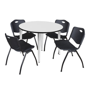 Kahlo Round Breakroom Table and Chair Package, 48" Round Kahlo Tapered Leg Breakroom Table with 4 "M" Stack Chairs