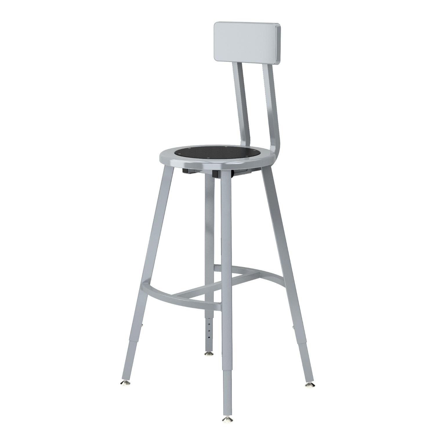 Titan Adjustable Height Stool with Backrest, Steel Seat with Black Poly Center, 24-32" Seat Height