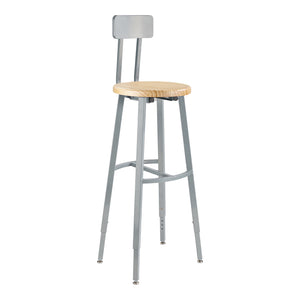 Titan Adjustable Height Stool with Backrest, Solid Oak Seat, 30-38" Seat Height