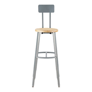 Titan Adjustable Height Stool with Backrest, Solid Oak Seat, 30-38" Seat Height