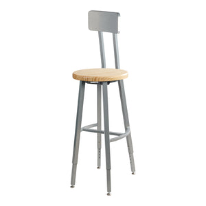 Titan Adjustable Height Stool with Backrest, Solid Oak Seat, 30-38" Seat Height