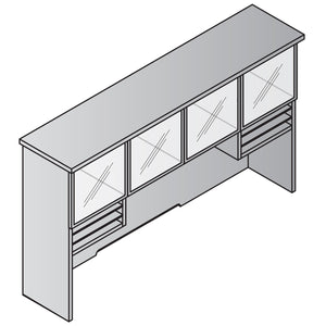"Tuxedo White" 72" Hutch with Glass Doors, 72" W x 16" D x 42" H