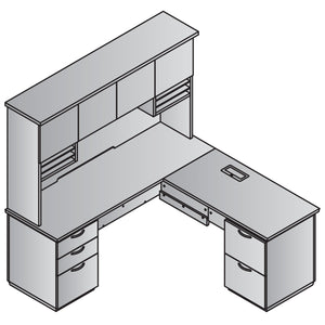 "Tuxedo White" L-Shape with Wood Door Hutch, 72" x 72", White Top with Slate Grey Base