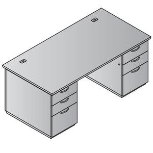 "Tuxedo White" Double Pedestal Desk, 72" x 36", White Top with Slate Grey Base