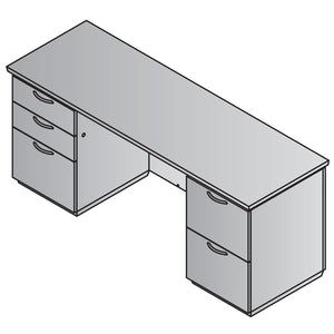 "Tuxedo White" Double Pedestal Credenza, 72" x 36", White Top with Slate Grey Base