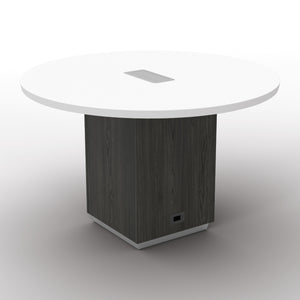 "Tuxedo White" 48" Round Table, White Top with Slate Grey Base