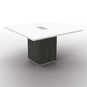 "Tuxedo White" 48" Square Table, White Top with Slate Grey Base