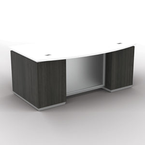 "Tuxedo White" Bow Front Double Pedestal Desk, 72" x 42", White Top with Slate Grey Base