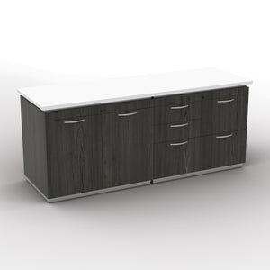 "Tuxedo White" MultiFile/Storage Credenza, 72" x 24", White Top with Slate Grey Base