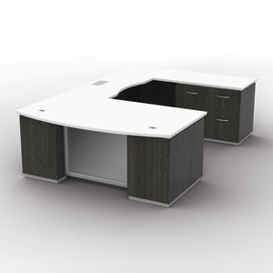 "Tuxedo White" U-Shape with Lateral File Credenza Pedestal, 72" x 114", White Top with Slate Grey Base