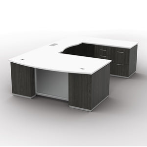 "Tuxedo White" U-Shape with MultiFile Pedestal, 72" x 114", White Top with Slate Grey Base