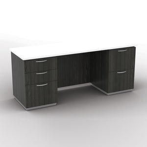 "Tuxedo White" Double Pedestal Credenza, 72" x 36", White Top with Slate Grey Base