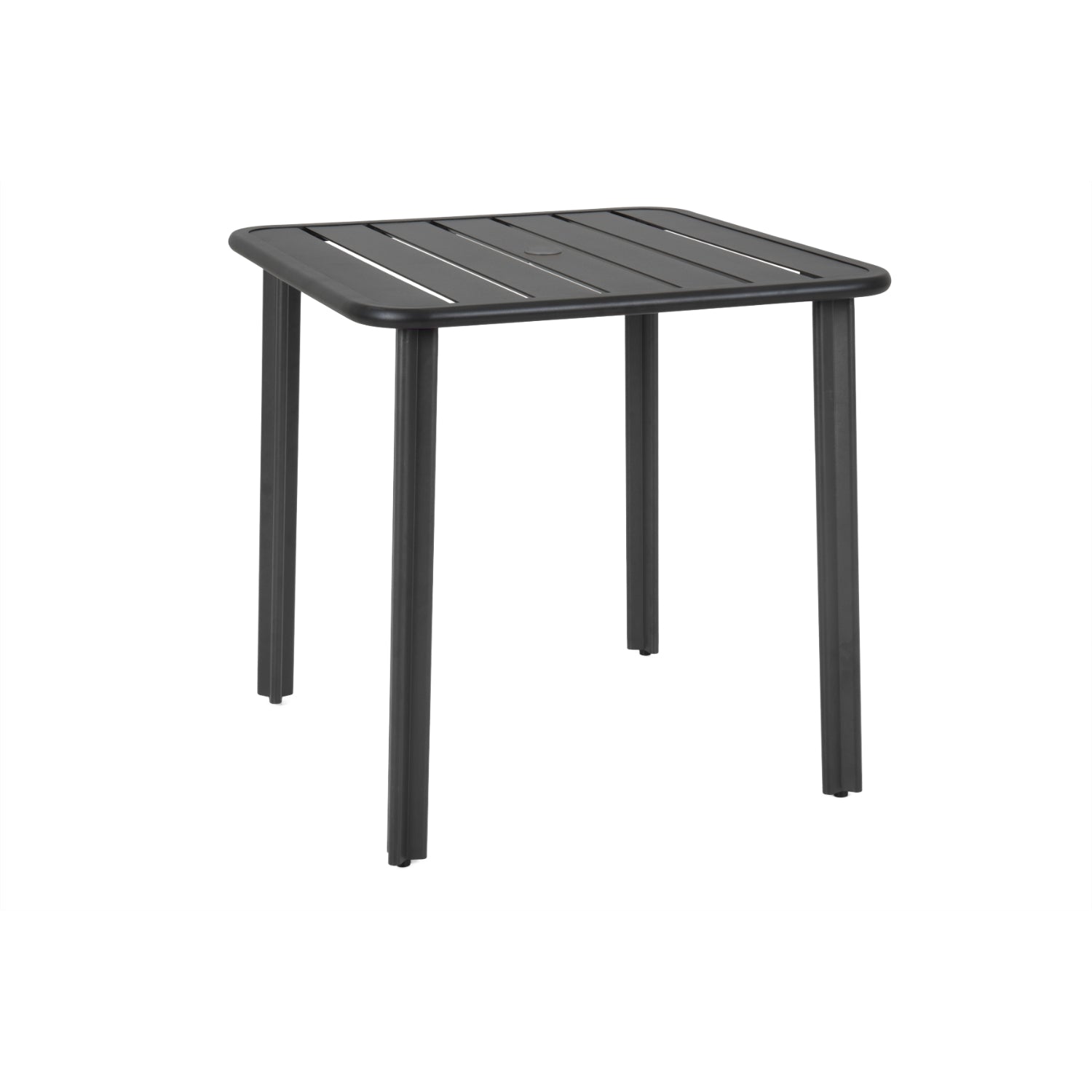 Vista Collection Outdoor/Indoor 32" Square Black Aluminum 4-Leg Dining Height Table with Umbrella Hole