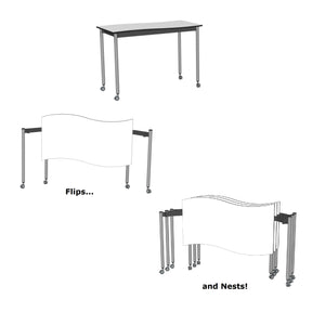 Muzo Tall Kite® Wave Standing Height Mobile Dry-Erase Flip-Top Folding/Nesting Table, Rectangle, 59" W x 34" D