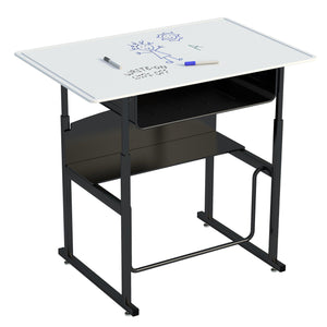 AlphaBetter® Adjustable-Height Stand-Up Desk, 36 x 24" Premium Top, Book Box and Swinging Footrest Bar-Desks-Dry Erase-
