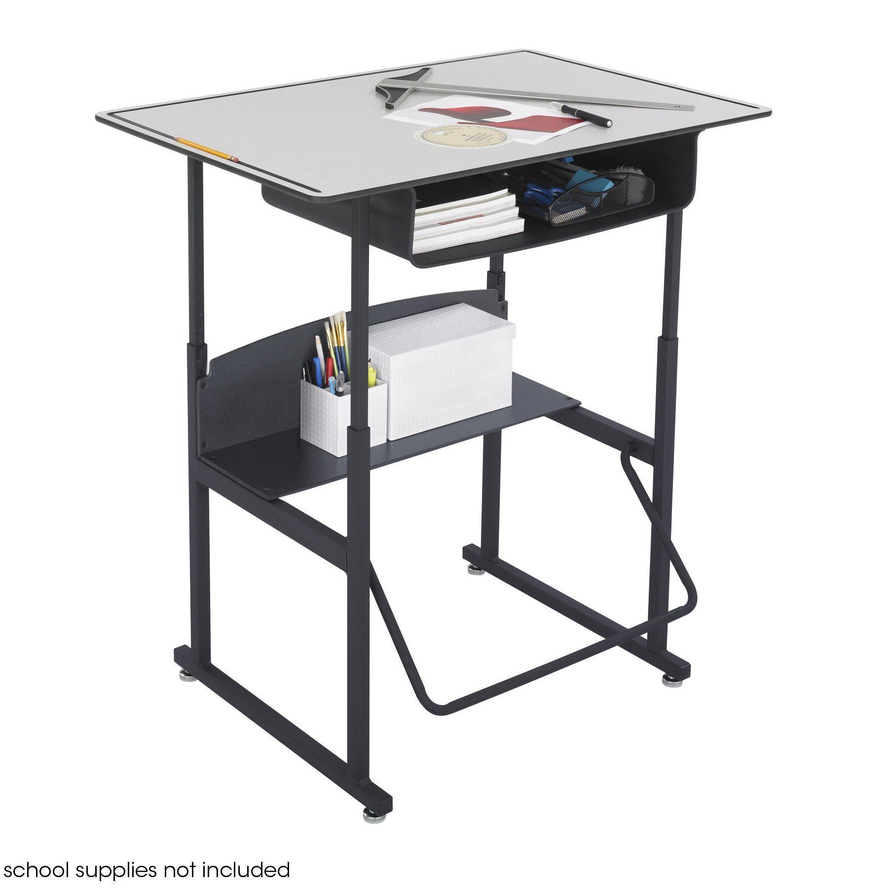 AlphaBetter® Adjustable-Height Stand-Up Desk, 36 x 24" Premium Top, Book Box and Swinging Footrest Bar-Desks-Gray-